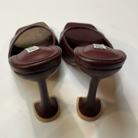 Revol Burgundy Square Toe Slip-On Heeled Mules Sculpted Heel Sandal Women’s Sz 7 - Picture 3 of 10